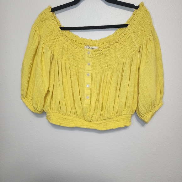 Free People Dancing Till Dawn Off the Shoulder Top Blouse Citrus Honey mediu. - Picture 2 of 5